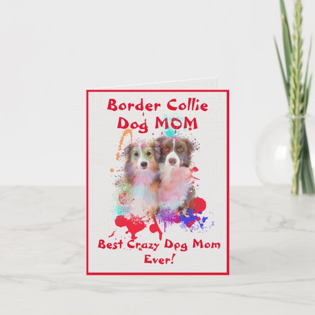 Tarjeta Personalizado borde Collie Mamá mejor perro loco d (Anverso)