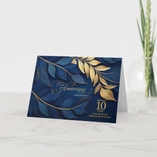 Tarjeta personalizado botánico azul a los 10 años del aniv