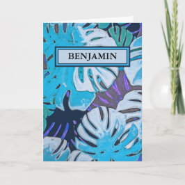 Tarjeta Personalizado botánico de la acuarela azul feliz c