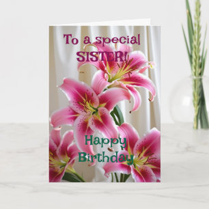 Tarjeta Personalizado Bright Pink Lilies Happy Birday Sist