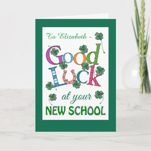Tarjeta Personalizado Buena Suerte en New School con cuatr