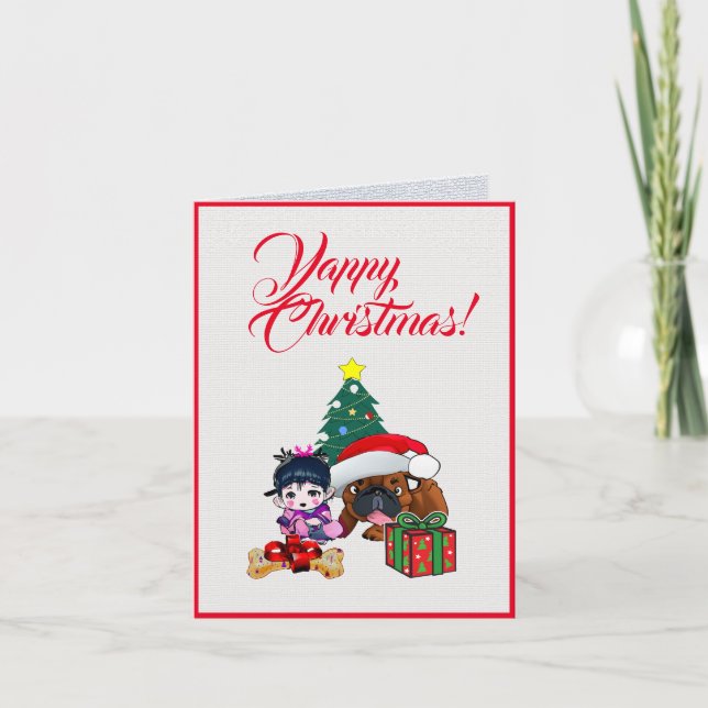 Tarjeta Personalizado bulldog británico con navidad de niñ (Anverso)