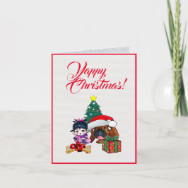 Tarjeta Personalizado bulldog británico con navidad de niñ