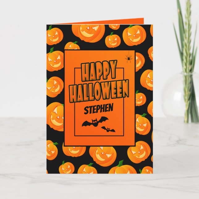 Tarjeta Personalizado | Calabaza Feliz Saludo de Halloween (Anverso)