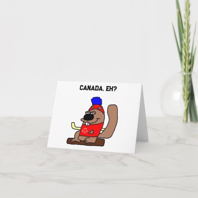 Tarjeta Personalizado castor de hockey en camiseta de hoja (Anverso)
