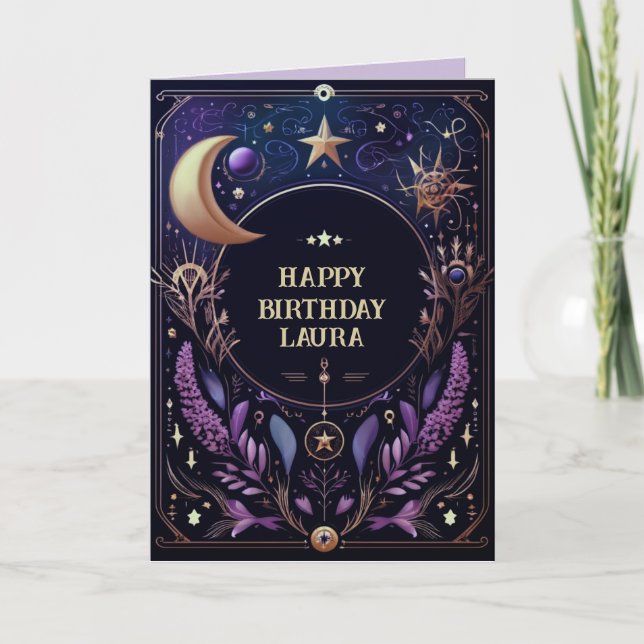 Tarjeta Personalizado Celestial Birthday Card Sun and Moon (Anverso)