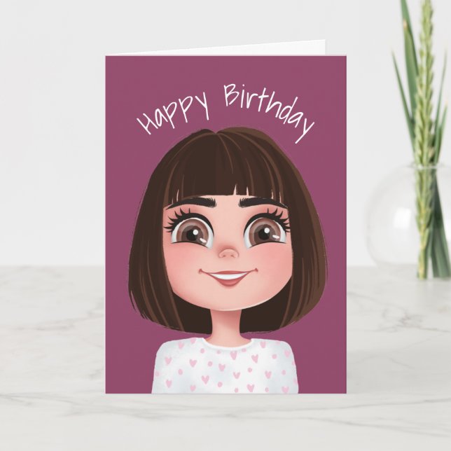 Tarjeta Personalizado Chica De Cumpleaños Con Ojos Grandes (Anverso)