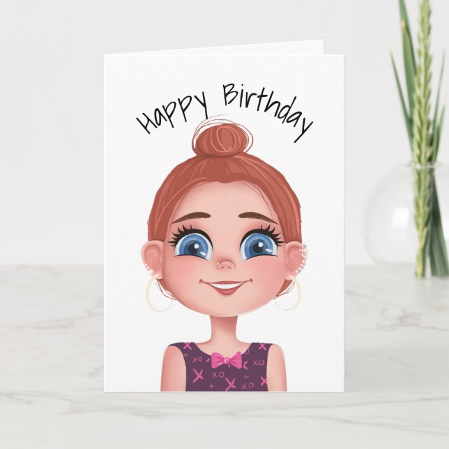 Tarjeta Personalizado Chica De Cumpleaños Con Ojos Grandes (Anverso)