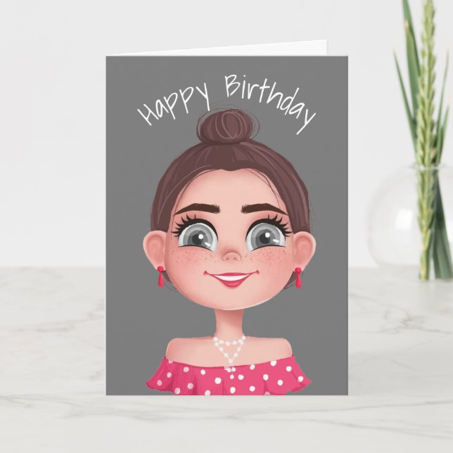 Tarjeta Personalizado Chica de cumpleaños en gris (Anverso)