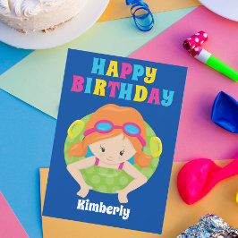 Tarjeta Personalizado Chica de natación en Redhead Fiesta