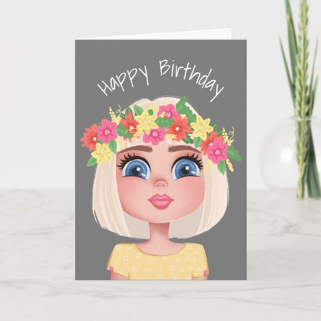 Tarjeta Personalizado Chica de niños con flores de cumplea (Anverso)