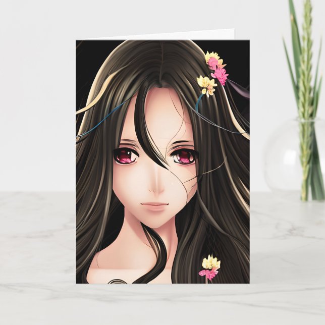 Tarjeta Personalizado Chica de Pink Eyed Brunette Anime (Anverso)