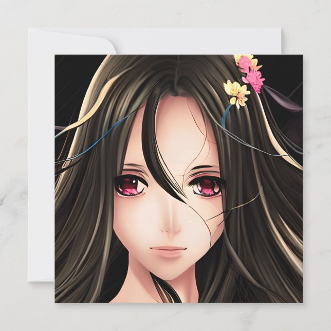 Tarjeta Personalizado Chica de Pink Eyed Brunette Anime (Anverso)