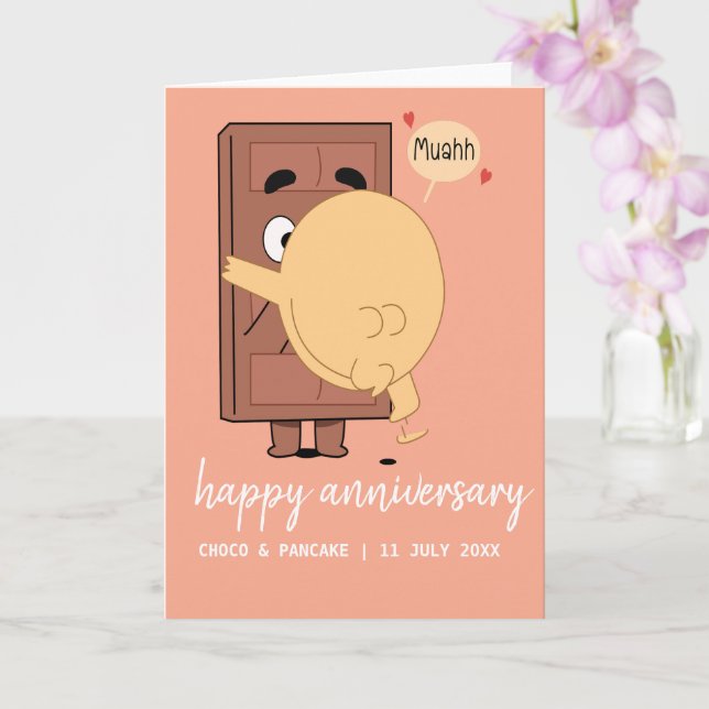 Tarjeta Personalizado Choco y Panqueque Feliz Aniversario  (Orquídea)