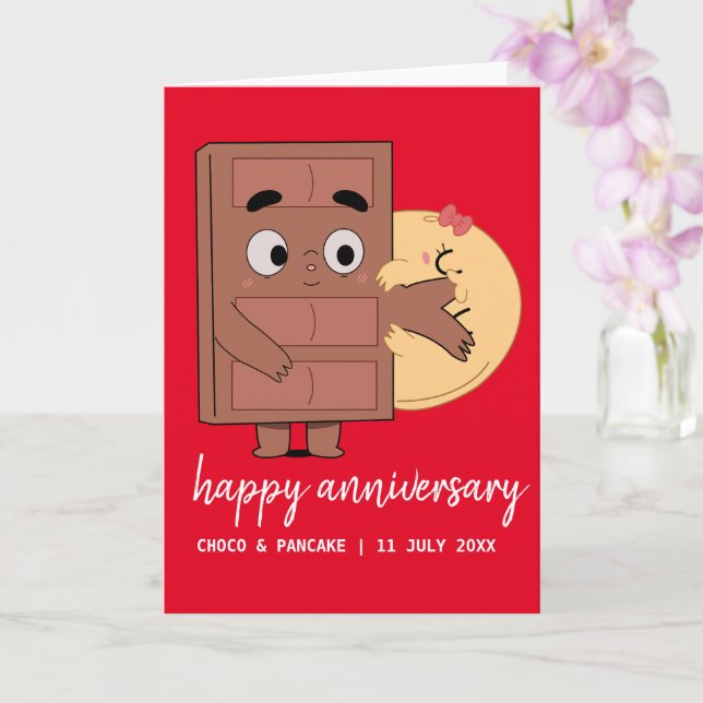 Tarjeta Personalizado Choco y Panqueque Feliz Aniversario  (Orquídea)
