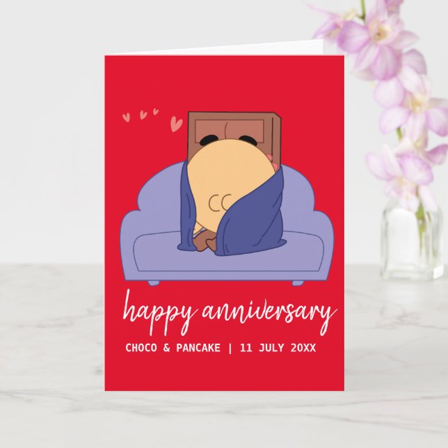 Tarjeta Personalizado Choco y Panqueque Feliz Aniversario  (Orquídea)