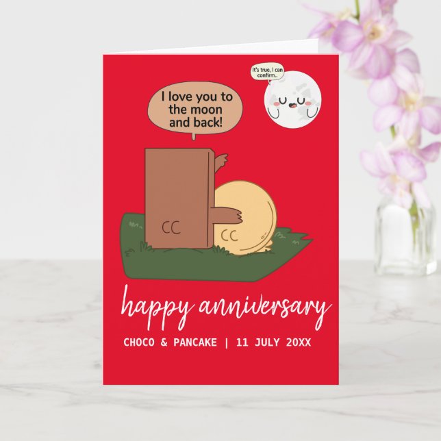 Tarjeta Personalizado Choco y Panqueque Feliz Aniversario  (Orquídea)