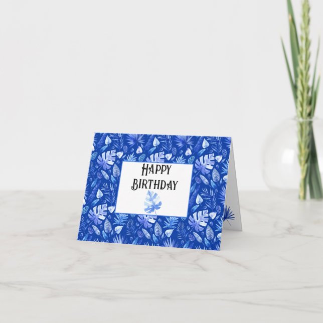 Tarjeta Personalizado Cobalt Blue Tropical deja feliz cump (Anverso)