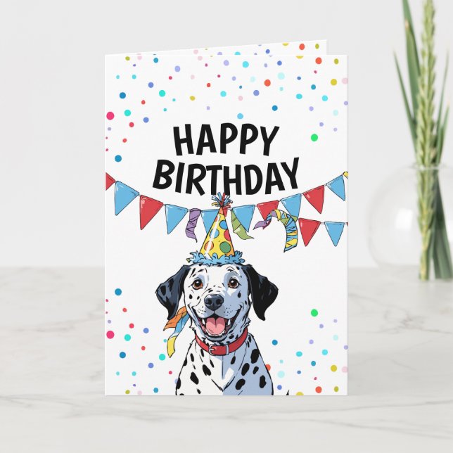 Tarjeta Personalizado colorido Confetti Dalmatian Cumpleañ (Anverso)