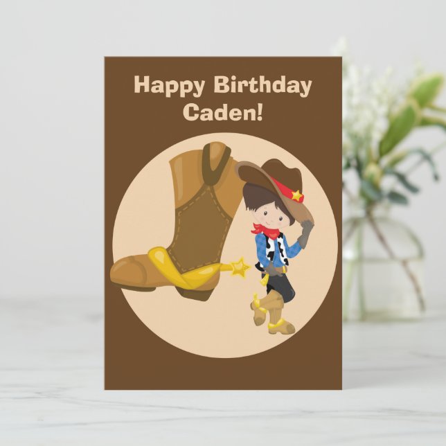 Tarjeta Personalizado Cowboy Kids Country Feliz cumpleaños (Anverso de pie)