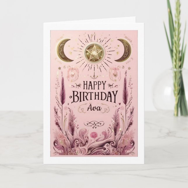 Tarjeta Personalizado Cumpleaños Celeste con Floral Rosa y (Anverso)
