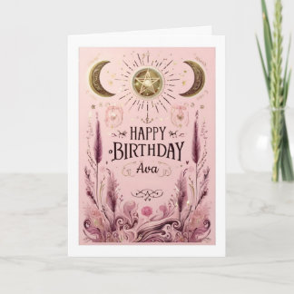Tarjeta Personalizado Cumpleaños Celeste con Floral Rosa y