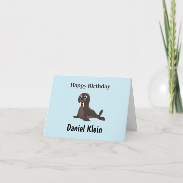 Tarjeta Personalizado cumpleaños lindo sello gris azul (Anverso)