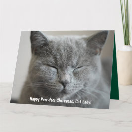 Tarjeta Personalizado Cute Gray Kitty Photo Purr Navidades