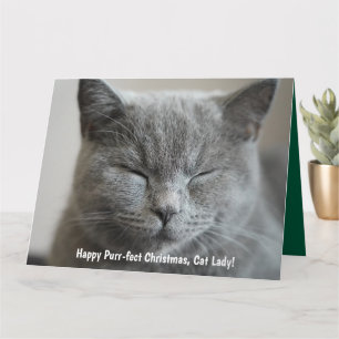 Tarjeta Personalizado Cute Gray Kitty Photo Purr Navidades