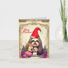 Tarjeta Personalizado Cute Lhasa Apsa Dog Con Niña Pequeña