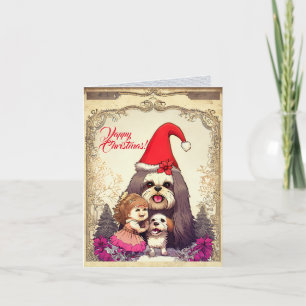 Tarjeta Personalizado Cute Lhasa Apsa Dog Con Niña Pequeña