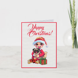 Tarjeta Personalizado Cute Pug Dog Con Pequeñas Navidades