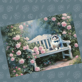 Tarjeta Personalizado Cute Ragdoll Cat Garden Bench Cumple