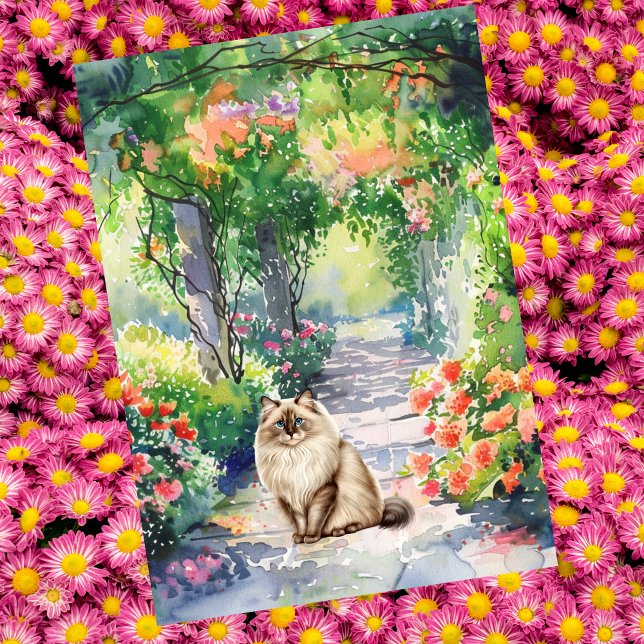 Tarjeta Personalizado Cute Ragdoll Cat Summer Garden Cumpl (Subido por el creador)
