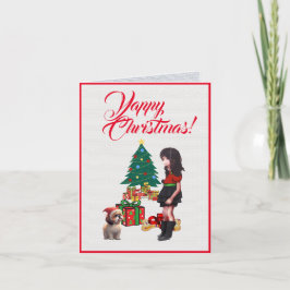 Tarjeta Personalizado Cute Shih Tzu Con Pequeñas Navidades