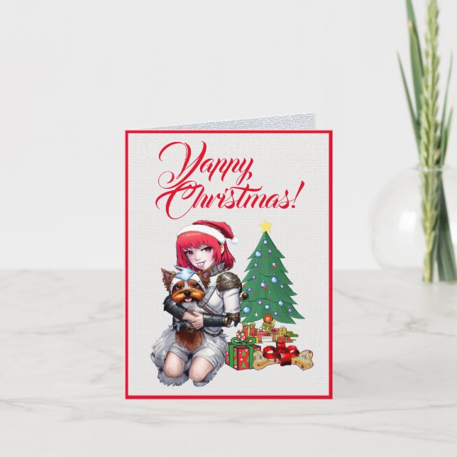 Tarjeta Personalizado Cute Yorkie Dog Con Pequeñas Navidad (Anverso)