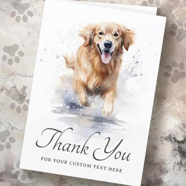 Tarjeta Personalizado de acuarela del recuperador de oro g (Golden retriever watercolor custom text thank you card)