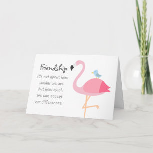 Tarjeta Personalizado de amistad: Flamingo rosa con pájaro