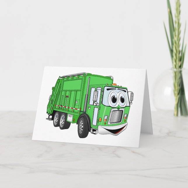Tarjeta Personalizado de camión de basura sonriente verde  (Anverso)