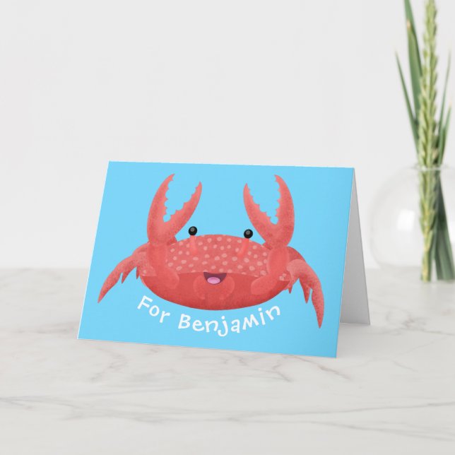 Tarjeta Personalizado de cangrejo rojo lindo ilustracion (Anverso)