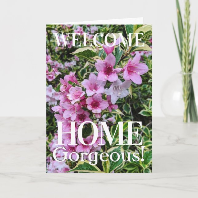 Tarjeta Personalizado De Casa Con Flores Rosa Tubulares (Anverso)