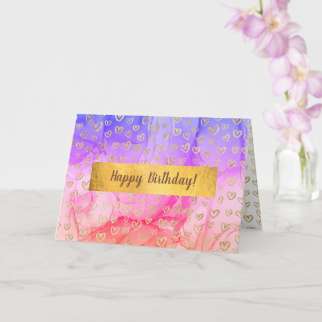 Tarjeta Personalizado de Corazones de Oro Púrpura Girly Pi (Orquídea)