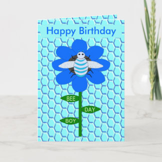 Tarjeta Personalizado de cumpleaños azul de Happy Bee Day 
