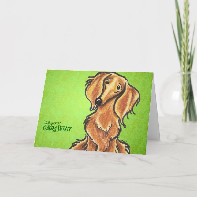 Tarjeta Personalizado de cumpleaños de Long Haired Dachshu (Anverso)