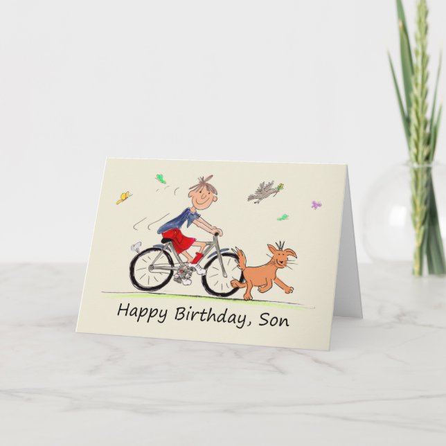 Tarjeta Personalizado de cumpleaños de un niño en biciclet (Anverso)