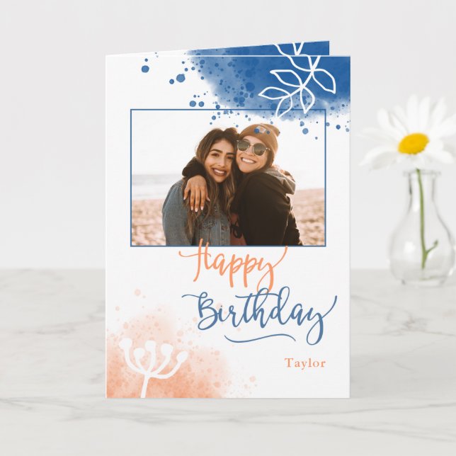 Tarjeta Personalizado de cumpleaños Foto y nombre acuarela (Planta pequeña)