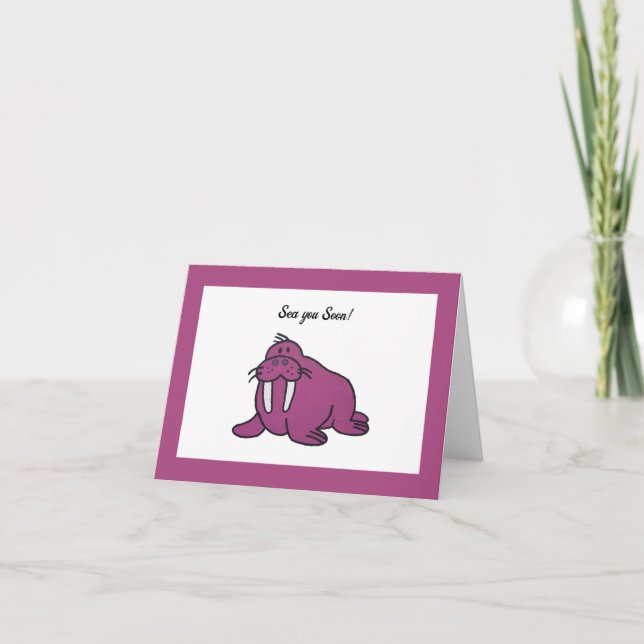Tarjeta Personalizado de Cute Purple Walrus, naturaleza am (Anverso)