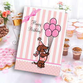 Tarjeta Personalizado de Dachshund Globos rosados de cumpl