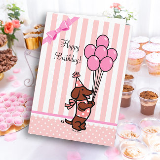 Tarjeta Personalizado de Dachshund Globos rosados de cumpl