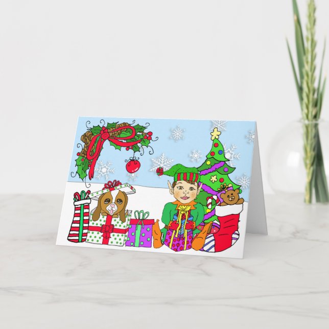 Tarjeta Personalizado de Elfo Festividad y Regalos Festejo (Anverso)